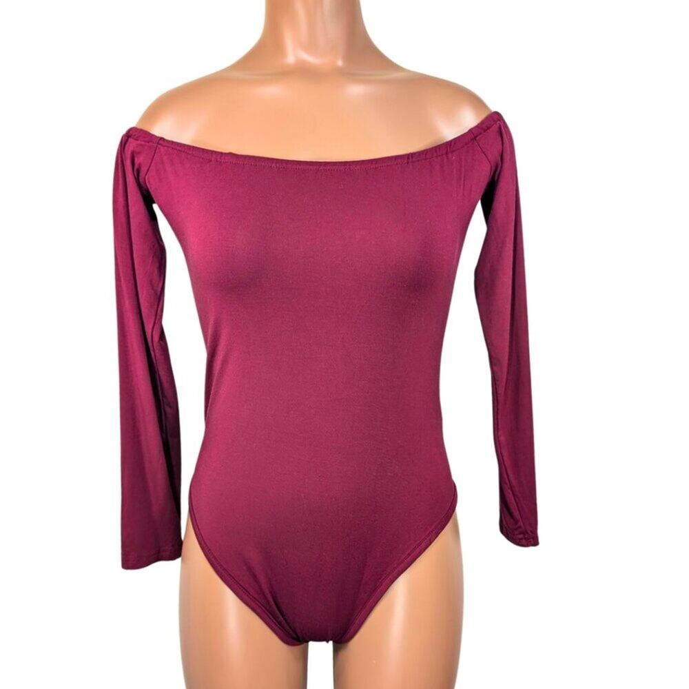 Women's Small Maroon Burgundy Off the Shoulder Long Sleeve Babaton Bodysuit